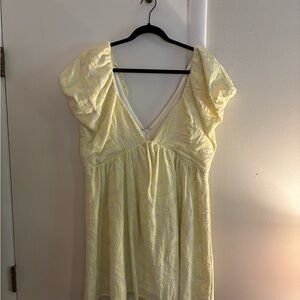 Anthropologie Yellow Ruffled Tiered Mini Dress V-Neck